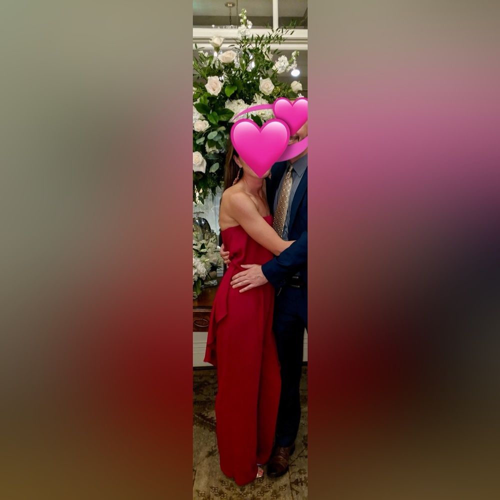 Halston for Heritage formal strapless pinkish-red jumpsuit with matching sash